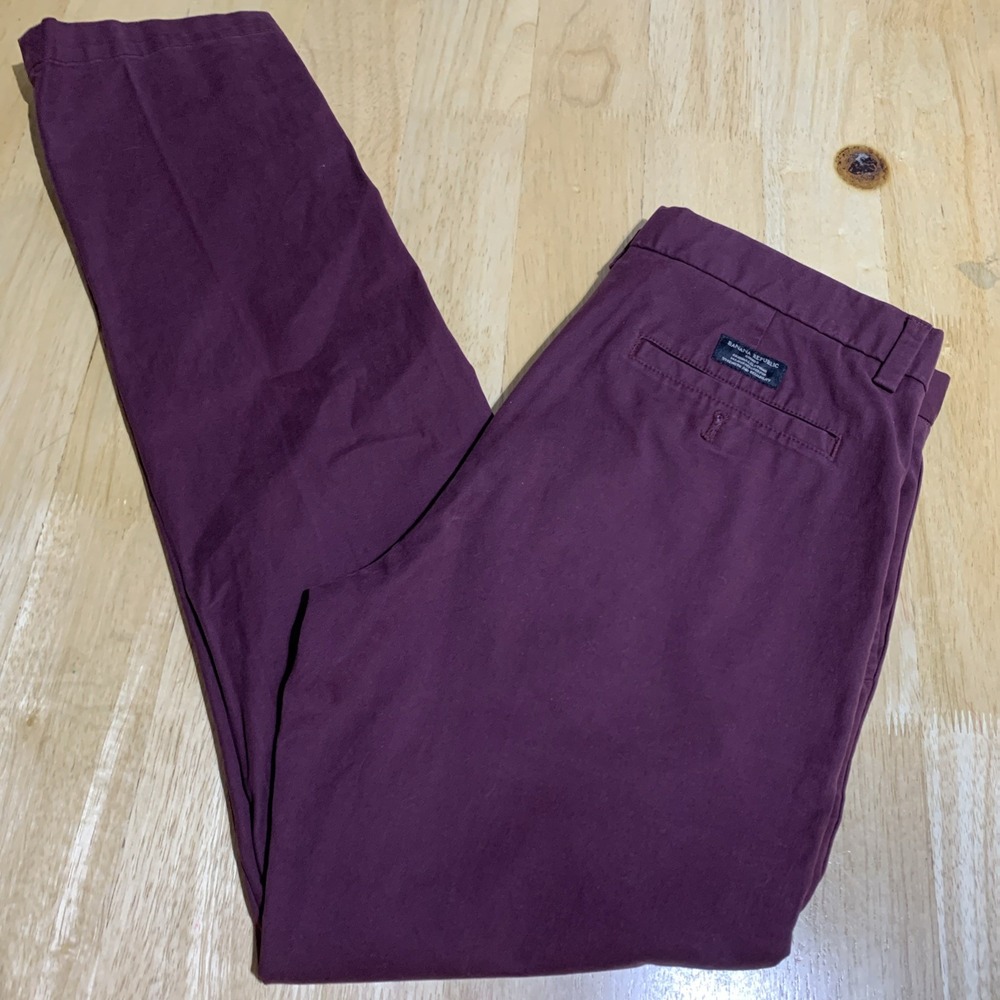 Banana Republic Fulton Skinny Chino Pants Mens 34X34  Zip Red/Burgundy